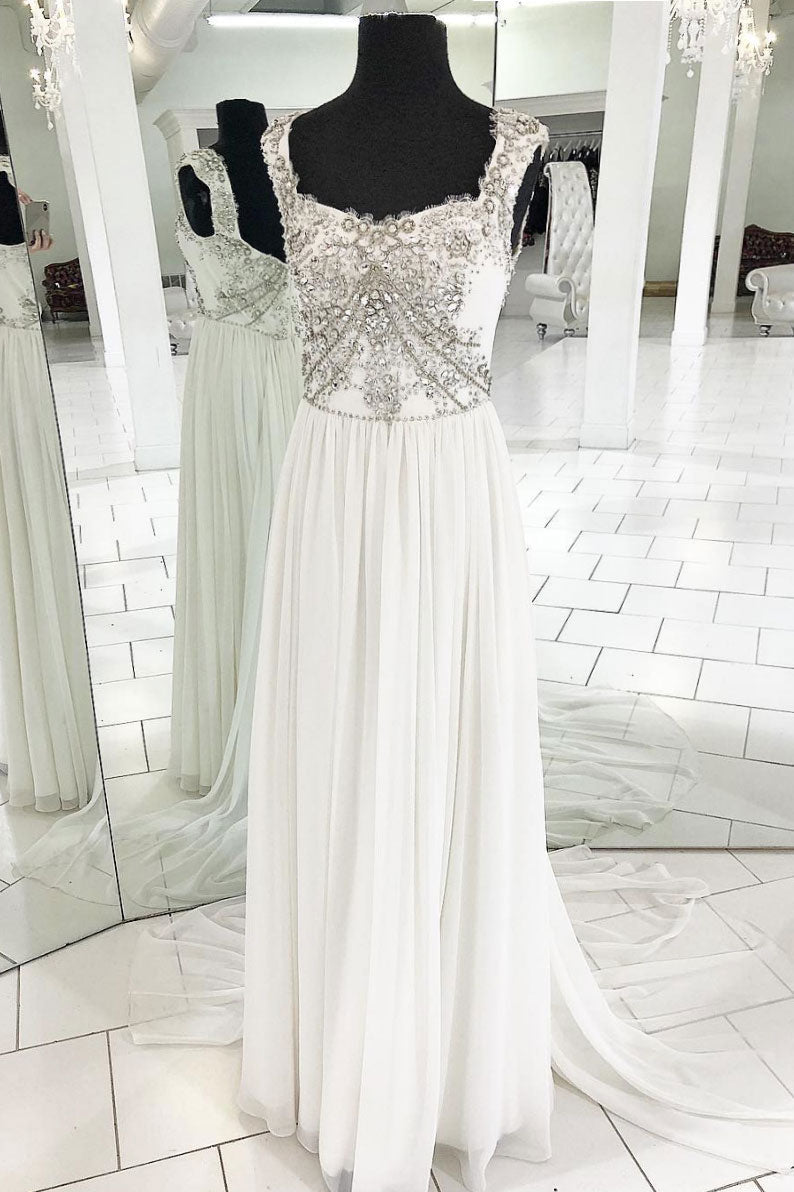 Prom Dress Ivory Chiffon Beaded Sequin Long Evening Gown Evening Dress