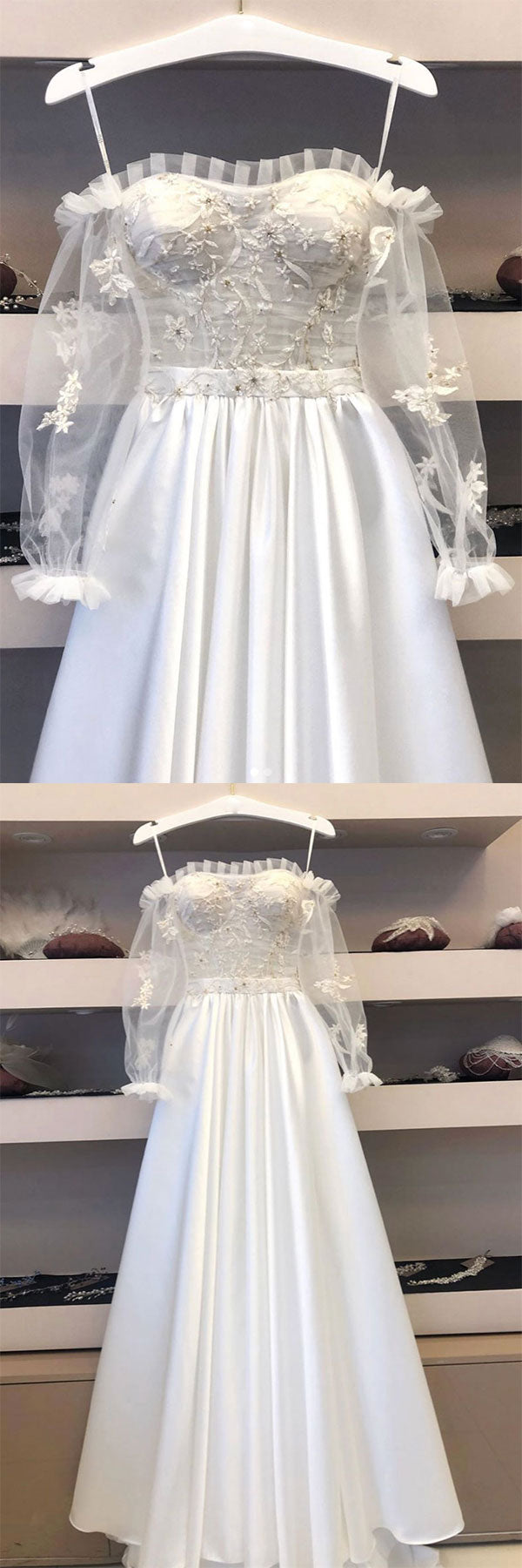 Prom Dress Ivory Lace Satin Long Evening Dress