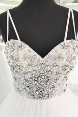 Prom Dress Ivory Sweetheart Neck Tulle Beaded Long Evening Gown Evening Dress