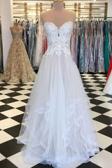 Prom Dress Ivory Sweetheart Neck Tulle Lace Appliques Long Evening Dress