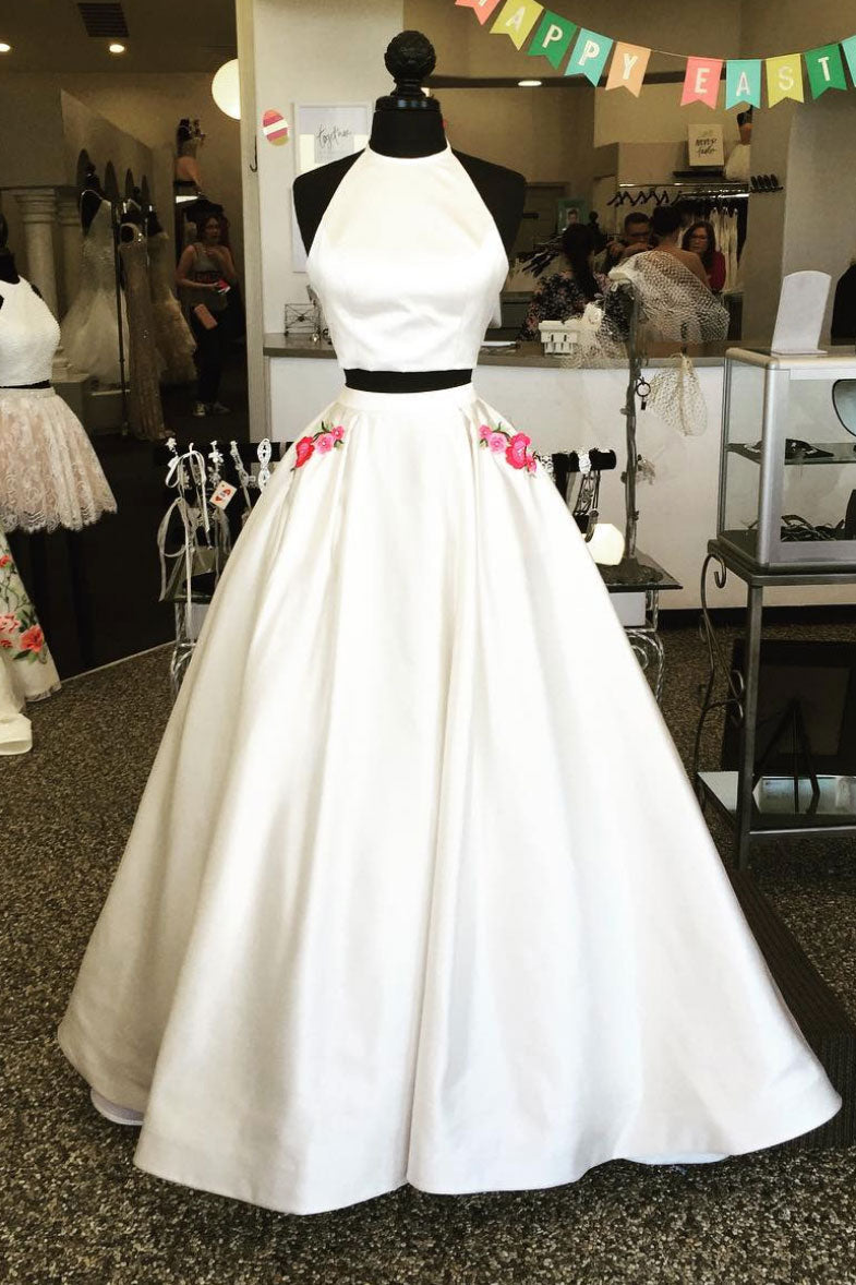 Prom Dress Ivory Two Piece Satin Long Evening Dress