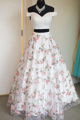 Prom Dress Ivory Two Piece Tulle Long Evening Dress