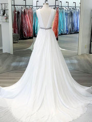 Prom Dress Ivory V Neck Chiffon Long Lace Evening Dress