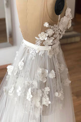 Prom Dress Ivory V Neck Tulle Lace Long Evening Dress
