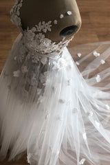 Prom Dress Ivory V Neck Tulle Lace Long Evening Dress