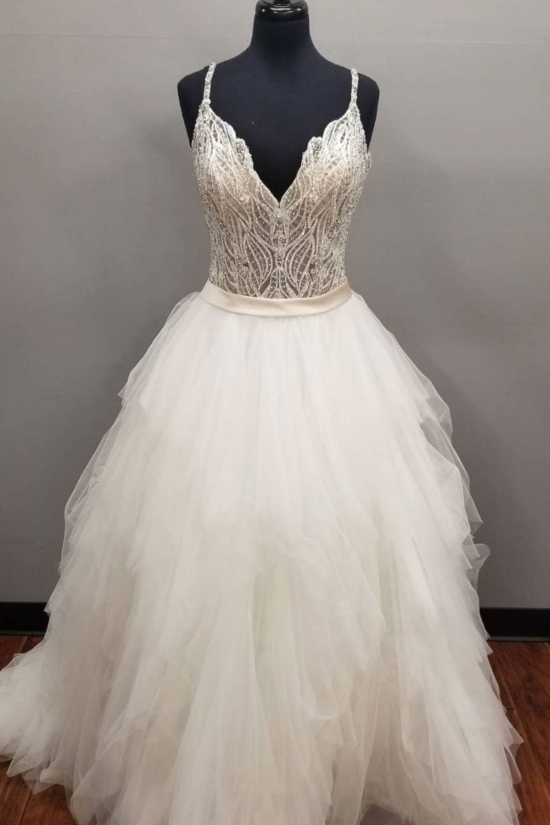 Prom Dress Ivory V Neck Tulle Long Evening Gown Evening Dress
