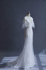 Prom Dress Ivory V Neck Tulle Long Mermaid Evening Gown Evening Dress