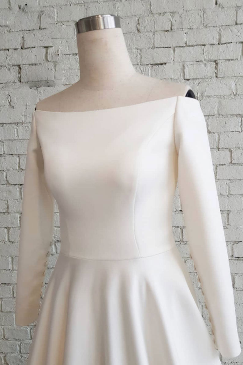 Prom Dress Simple Ivory Satin Long Evening Dress