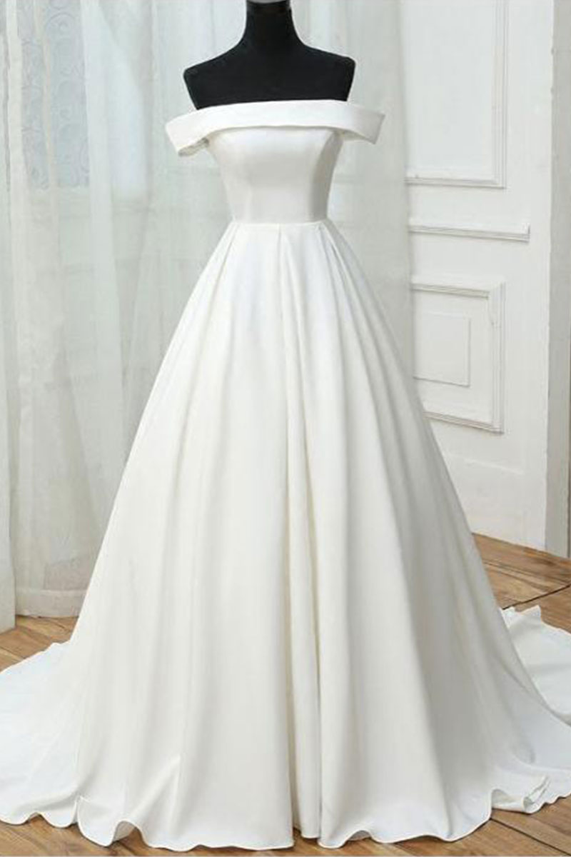 Prom Dress Simple Ivory Satin Long Evening Dress