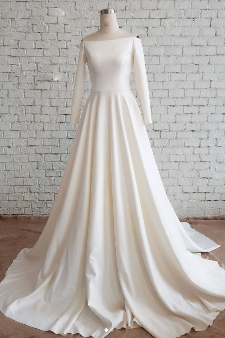 Prom Dress Simple Ivory Satin Long Evening Dress