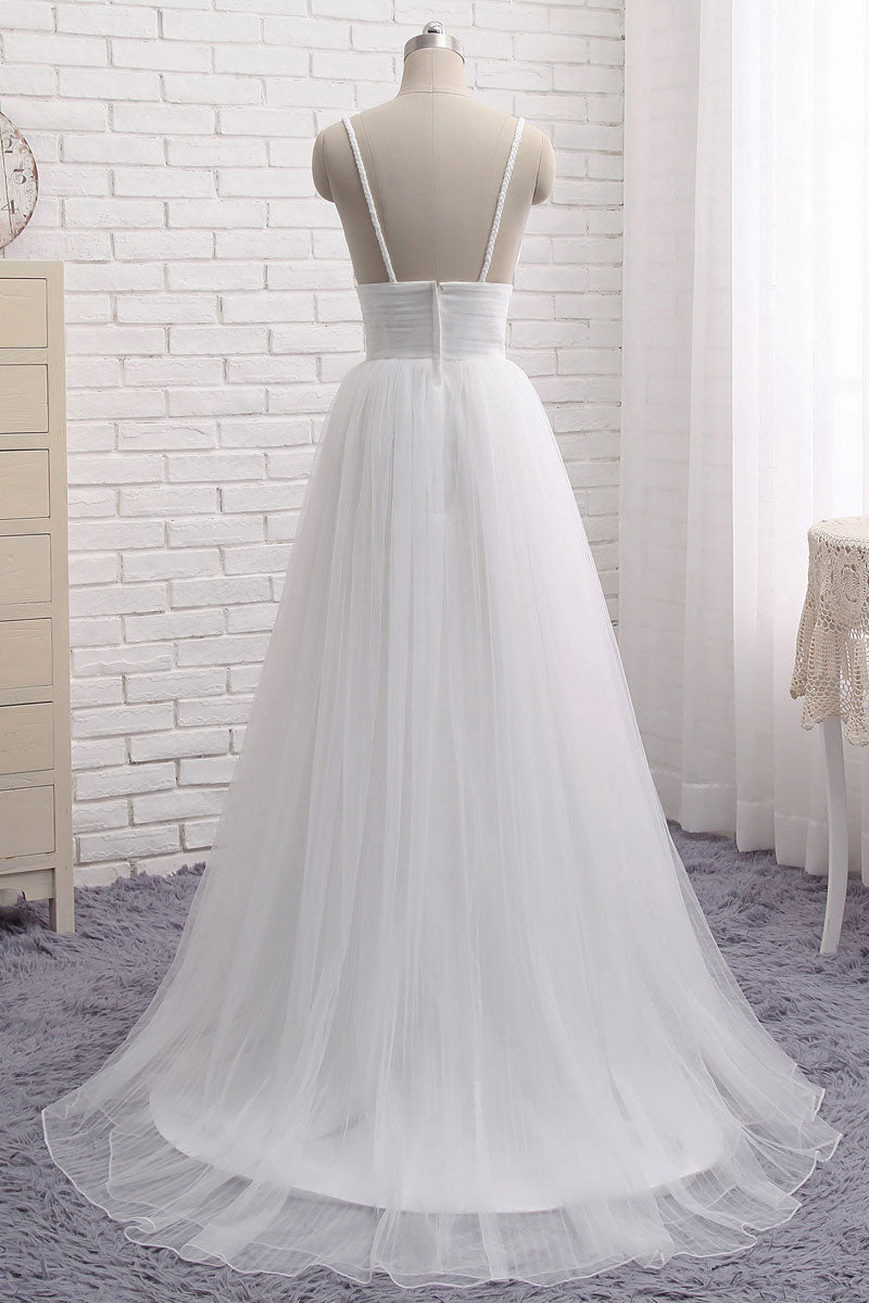 Prom Dress Simple Ivory V Neck Tulle Long Evening Dress