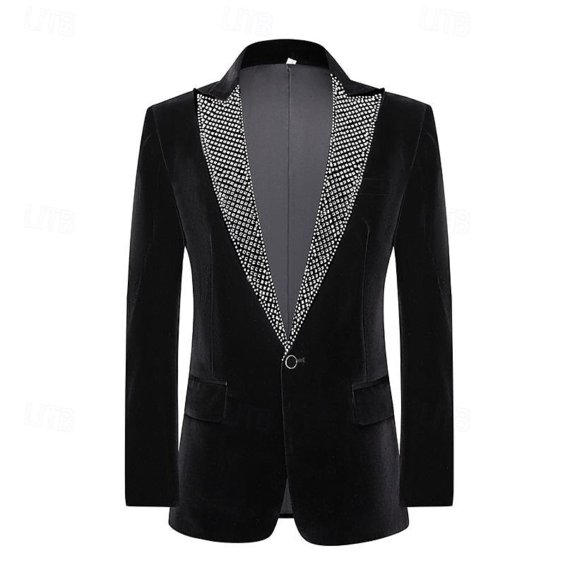 Pure Color Velvet Sequin Blazer Wedding Suit For Men - Tailored Fit Single Breasted 2-Piece Set