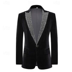 Pure Color Velvet Sequin Blazer Wedding Suit For Men - Tailored Fit Single Breasted 2-Piece Set