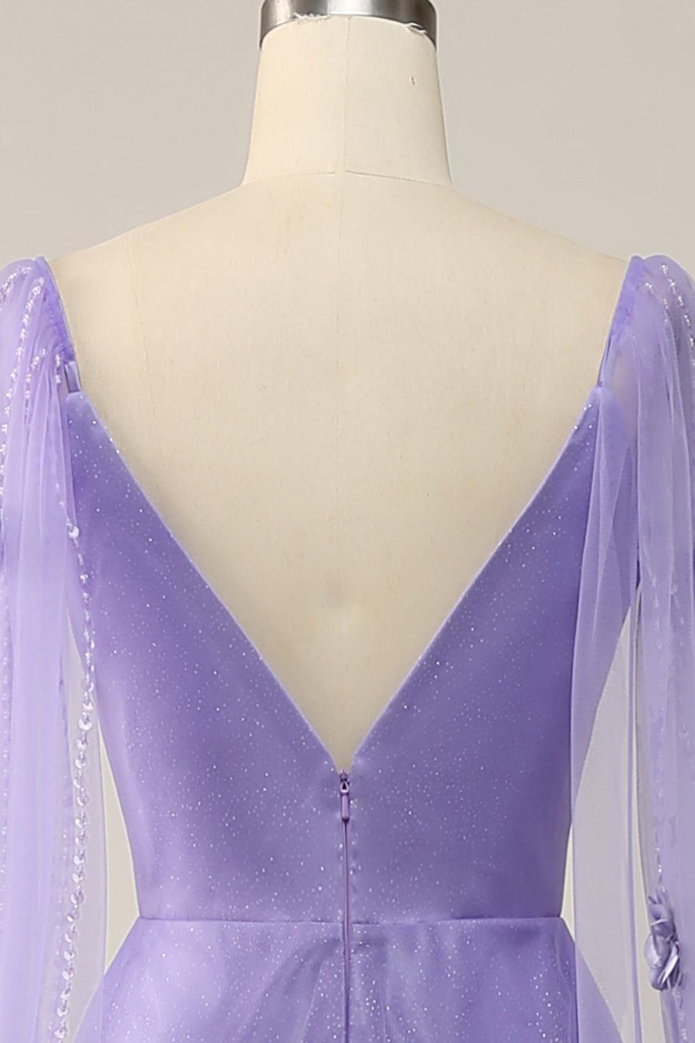 Purple A Line Long Prom Dress with 3D Flowers