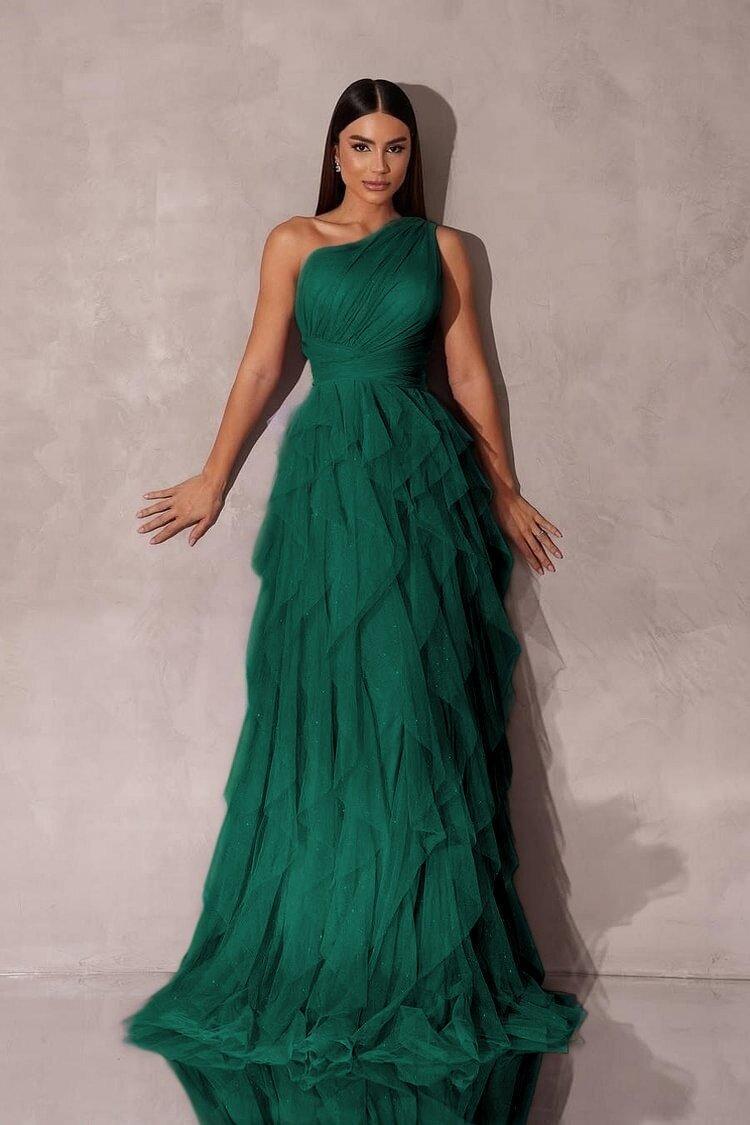 Purple A Line Prom Dress Sleeveless One Shoulder Formal Dress