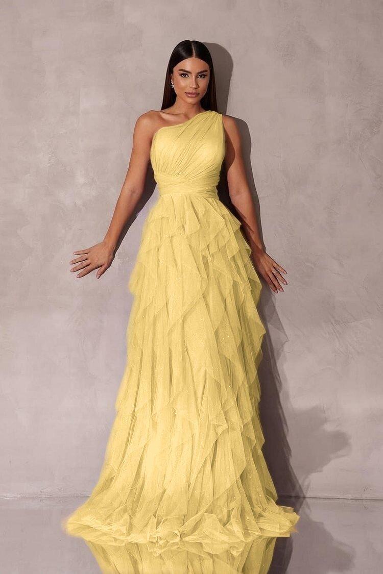 Purple A Line Prom Dress Sleeveless One Shoulder Formal Dress