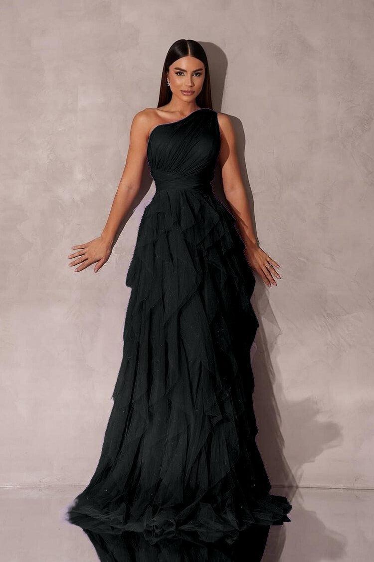 Purple A Line Prom Dress Sleeveless One Shoulder Formal Dress