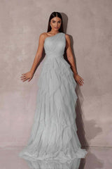 Purple A Line Prom Dress Sleeveless One Shoulder Formal Dress