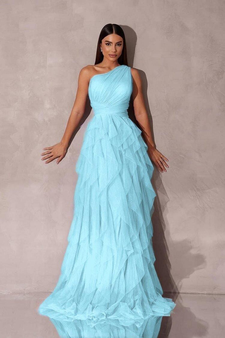 Purple A Line Prom Dress Sleeveless One Shoulder Formal Dress