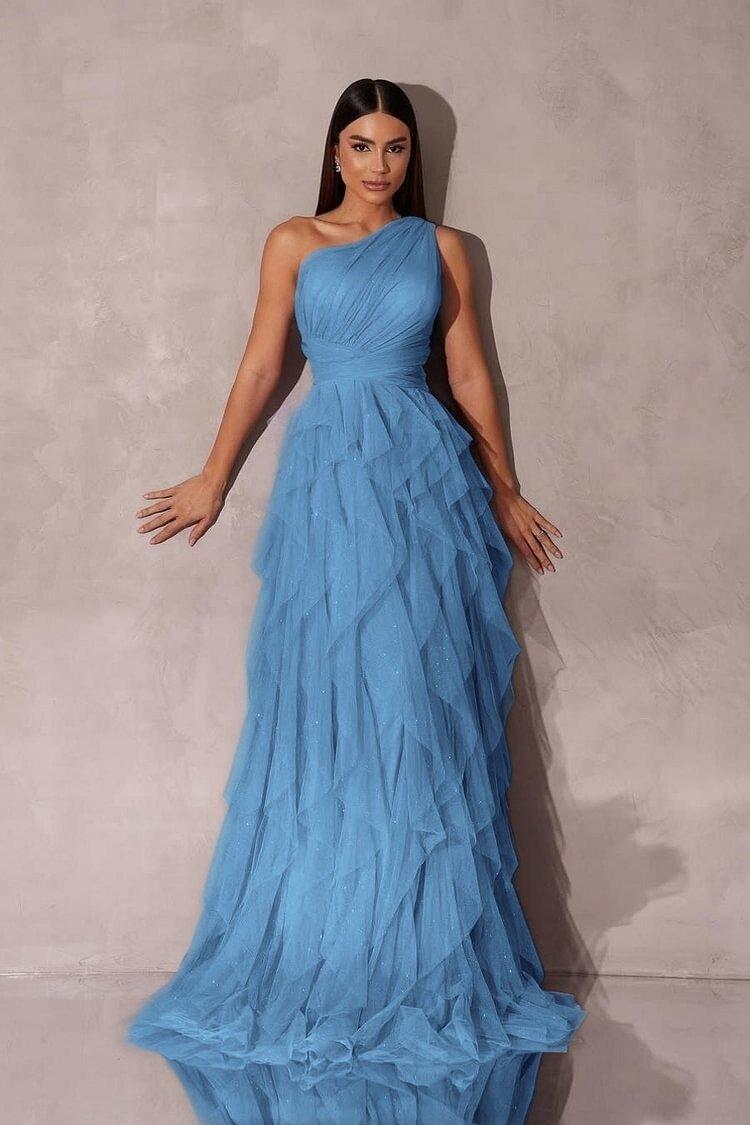Purple A Line Prom Dress Sleeveless One Shoulder Formal Dress