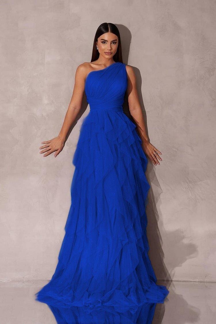 Purple A Line Prom Dress Sleeveless One Shoulder Formal Dress