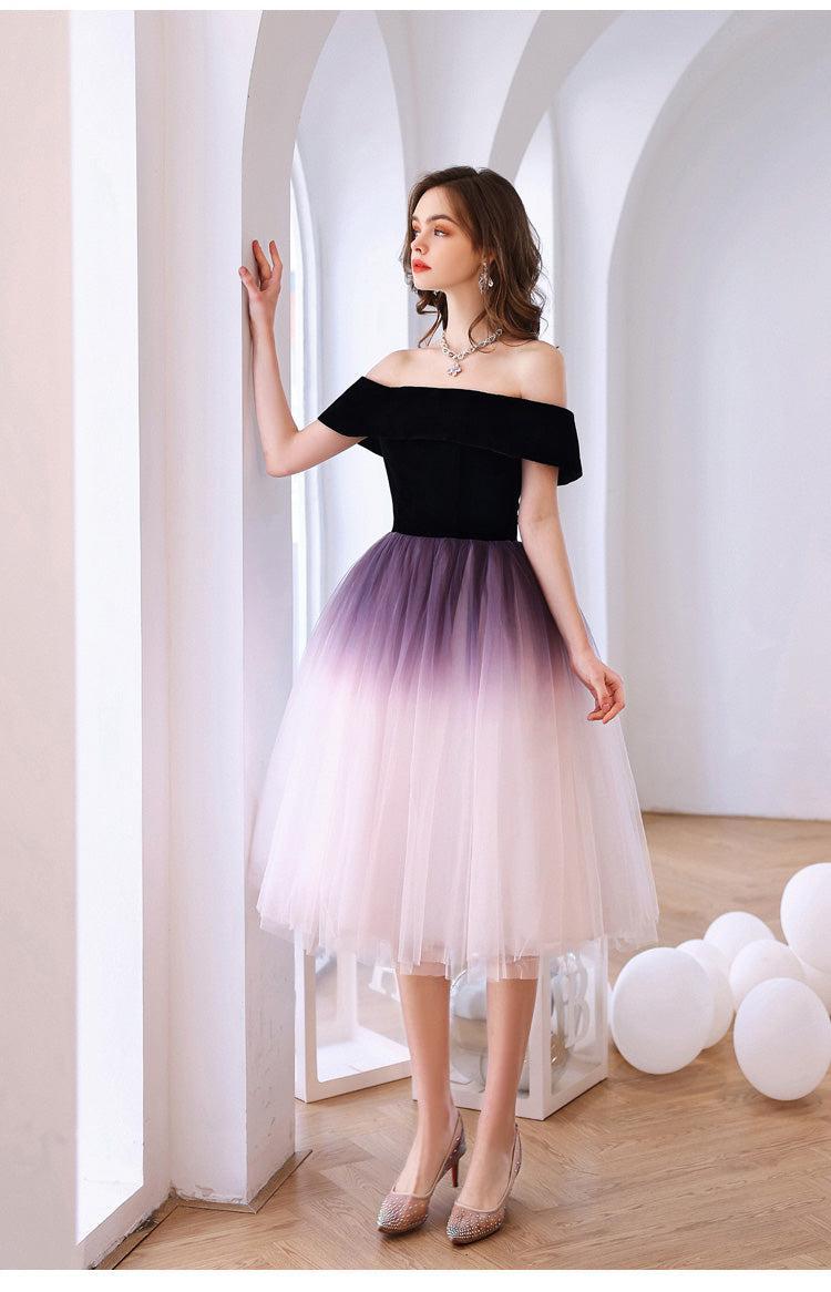 Purple Cocktail Dress Off Shoulder Tulle Short Party Cocktail Dress