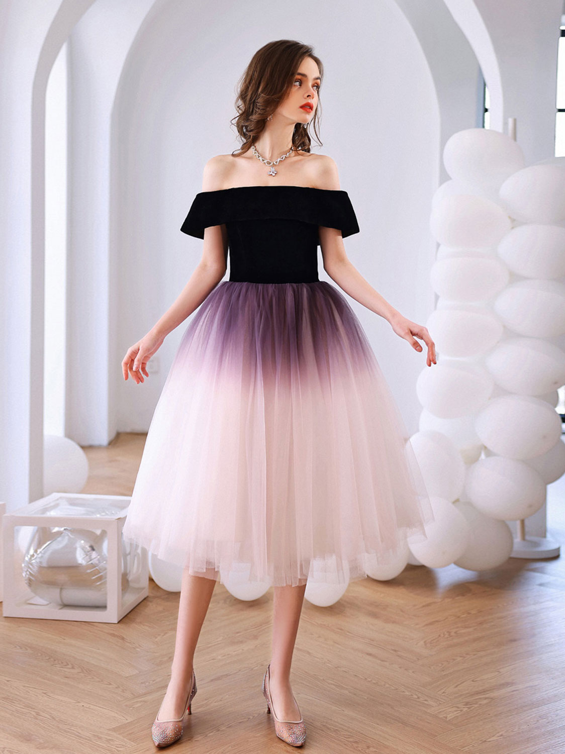 Purple Homecoming Dress Off Shoulder Tulle Short Party Cocktail Dress