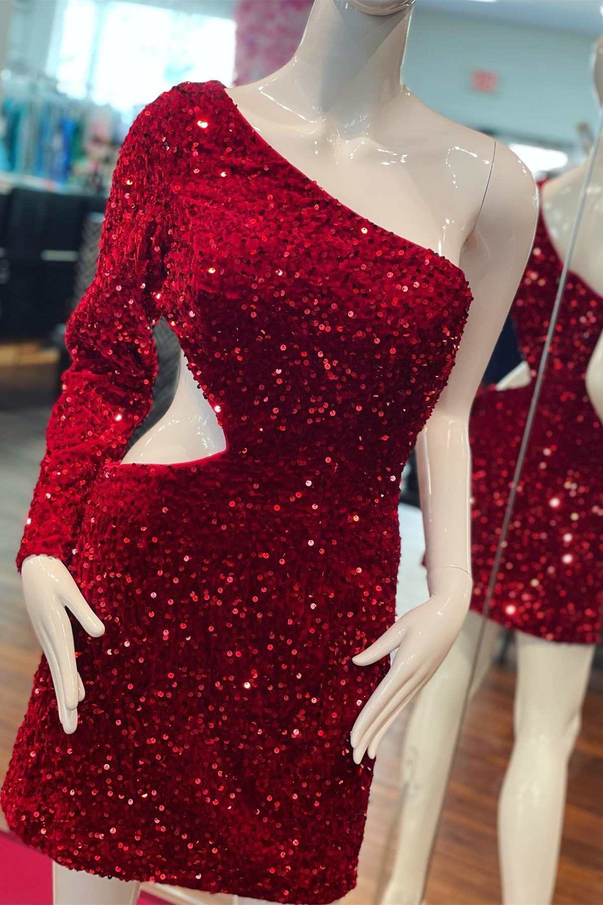 Purple Homecoming Dress Sequin One Sleeve Cutout Short Party Cocktail Dress