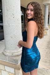 Purple Homecoming Dress Strapless Ruched Tight Short Prom Dress
