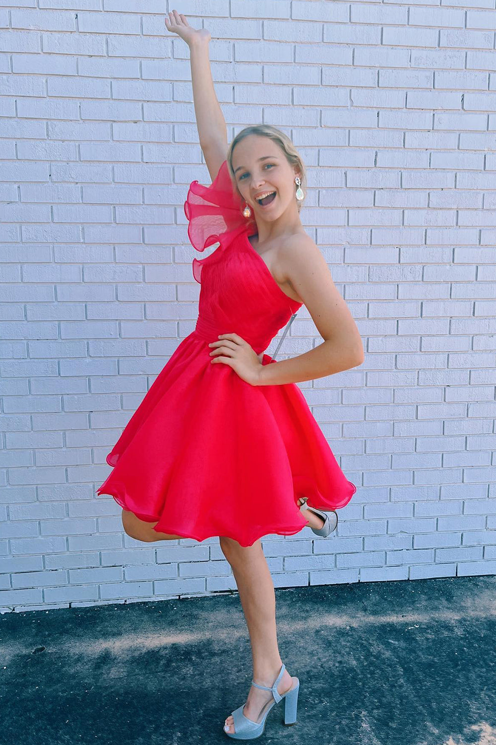 Purple Homecoming Dresses A-Line One Shoulder Organza Cocktail Dresses with Ruffle