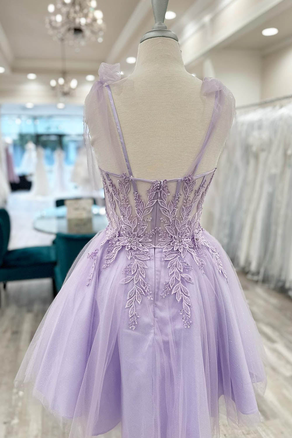 Purple Homecoming Dresses Corset A-Line Tulle Short Flower Cocktail Dresses with Lace