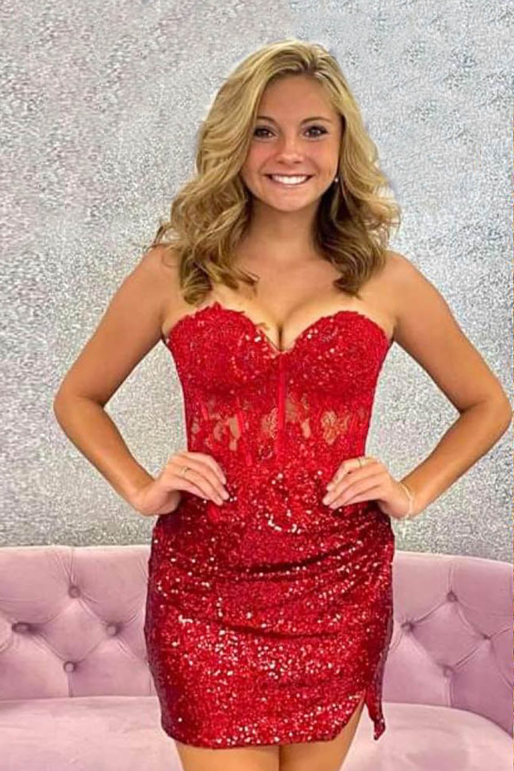 Purple Homecoming Dresses Corset Tight Sequin Short Cocktail Dresses with Lace