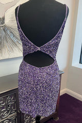 Purple Homecoming Dresses Open Back Short Hoco Dresses