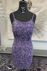 Purple Homecoming Dresses Open Back Short Hoco Dresses