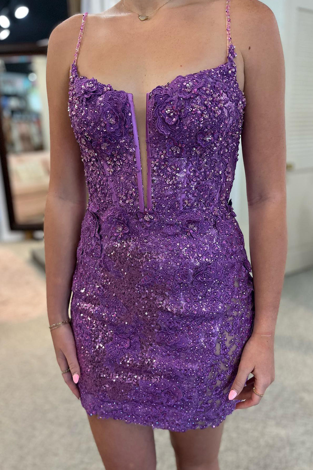 Purple Homecoming Dresses Sequin Lace-Up Tight Short Cocktail Dresses