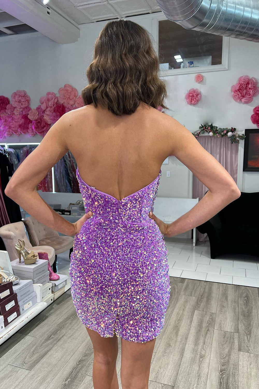 Purple Homecoming Dresses Sequin Sweetheart Bodycon Cocktail Dresses
