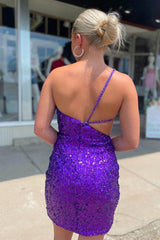 Purple Homecoming Dresses Sequined Cut Out Backless Tight Short Cocktail Dresses