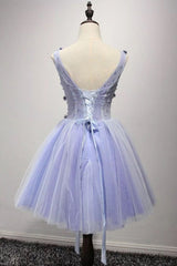 Purple Homecoming Dresses V Neck A Line Cocktail Dresses
