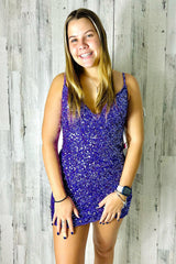 Purple Homecoming Dresses V-Neck Sequin Sleeveless Tight Short Cocktail Dresses