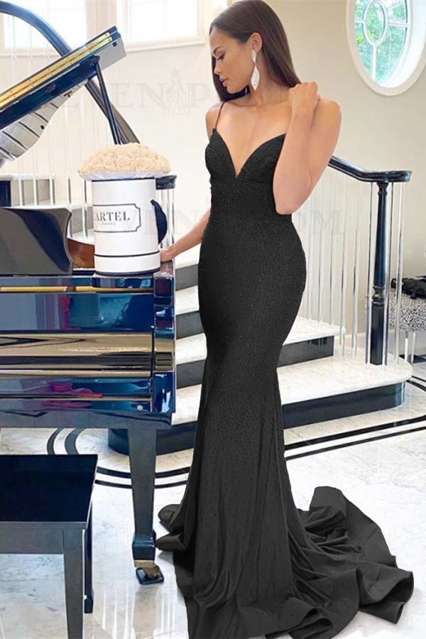 Purple Mermaid Prom Dress Sleeveless Spaghetti Straps Formal Dress With Beadings and Rhinestones