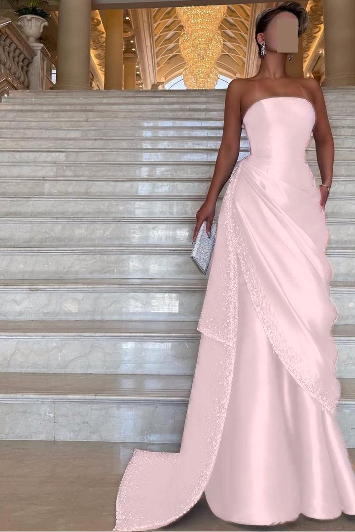 Purple Mermaid Prom Dress Sleeveless Strapless Formal Dress With Beadings and Rhinestones