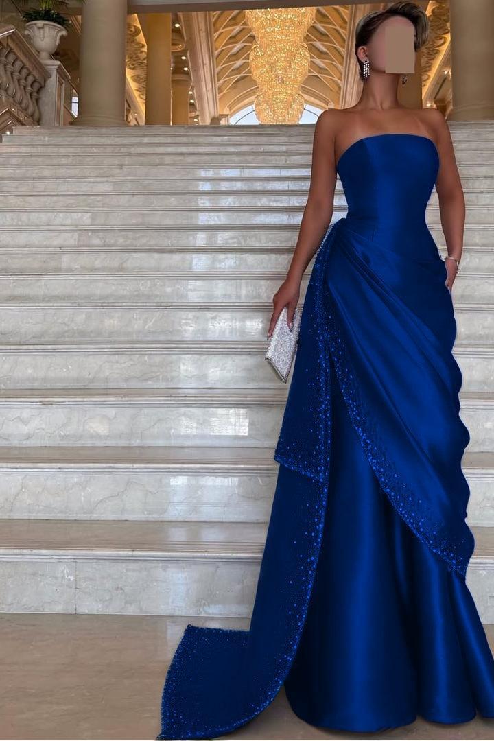 Purple Mermaid Prom Dress Sleeveless Strapless Formal Dress With Beadings and Rhinestones