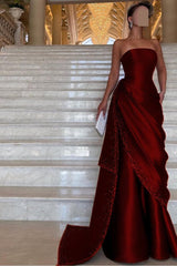 Purple Mermaid Prom Dress Sleeveless Strapless Formal Dress With Beadings and Rhinestones