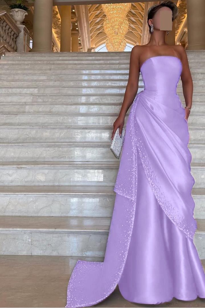 Purple Mermaid Prom Dress Sleeveless Strapless Formal Dress With Beadings and Rhinestones