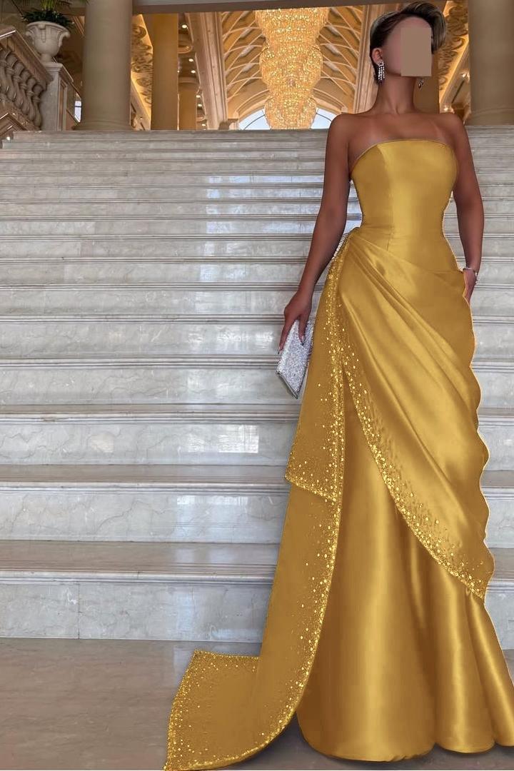 Purple Mermaid Prom Dress Sleeveless Strapless Formal Dress With Beadings and Rhinestones