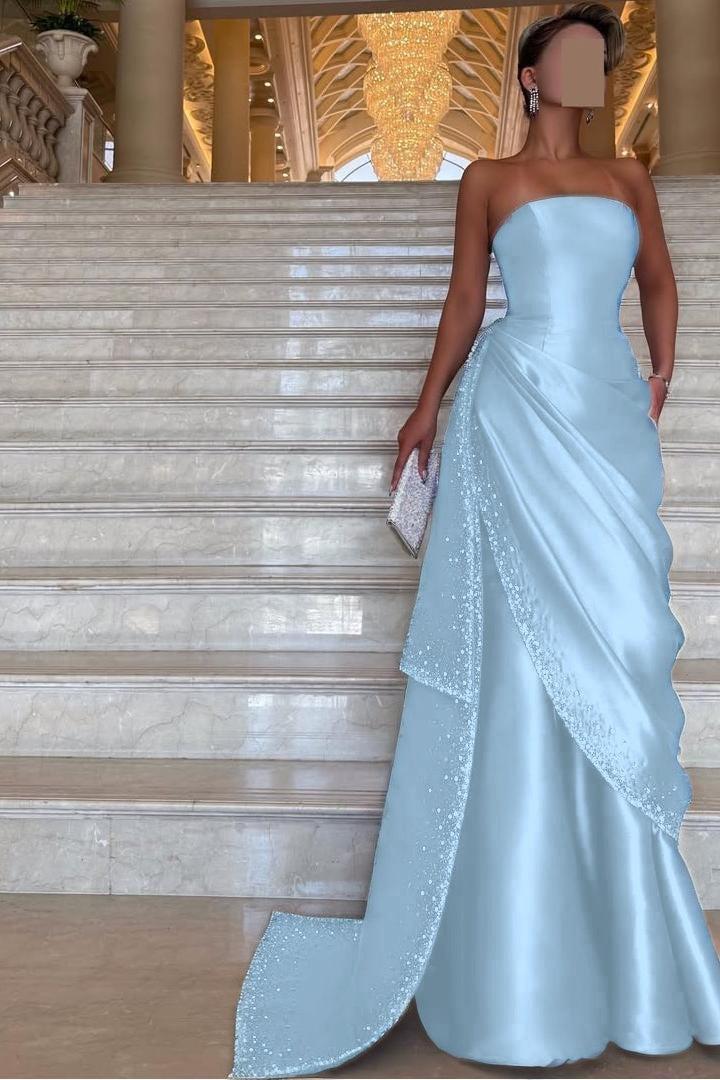 Purple Mermaid Prom Dress Sleeveless Strapless Formal Dress With Beadings and Rhinestones