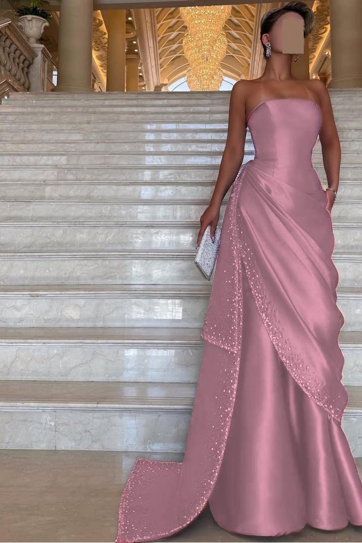 Purple Mermaid Prom Dress Sleeveless Strapless Formal Dress With Beadings and Rhinestones