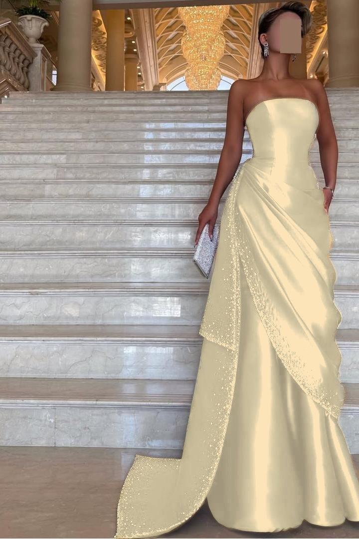 Purple Mermaid Prom Dress Sleeveless Strapless Formal Dress With Beadings and Rhinestones