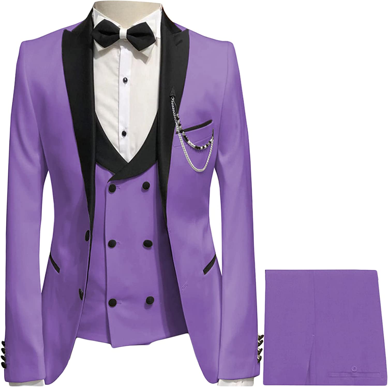 Purple Peaked Lapel 3 Piece Slim Fit Prom Suit
