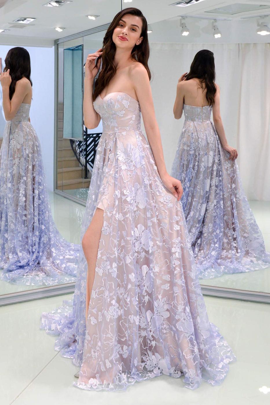 Purple Prom Dress A Line Lace Tulle Long Formal Evening Dress